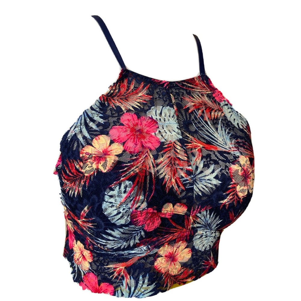 Victoria's Secret PINK Sz S Lacey Bralette Tropical Flower Sheer Back Multicolor